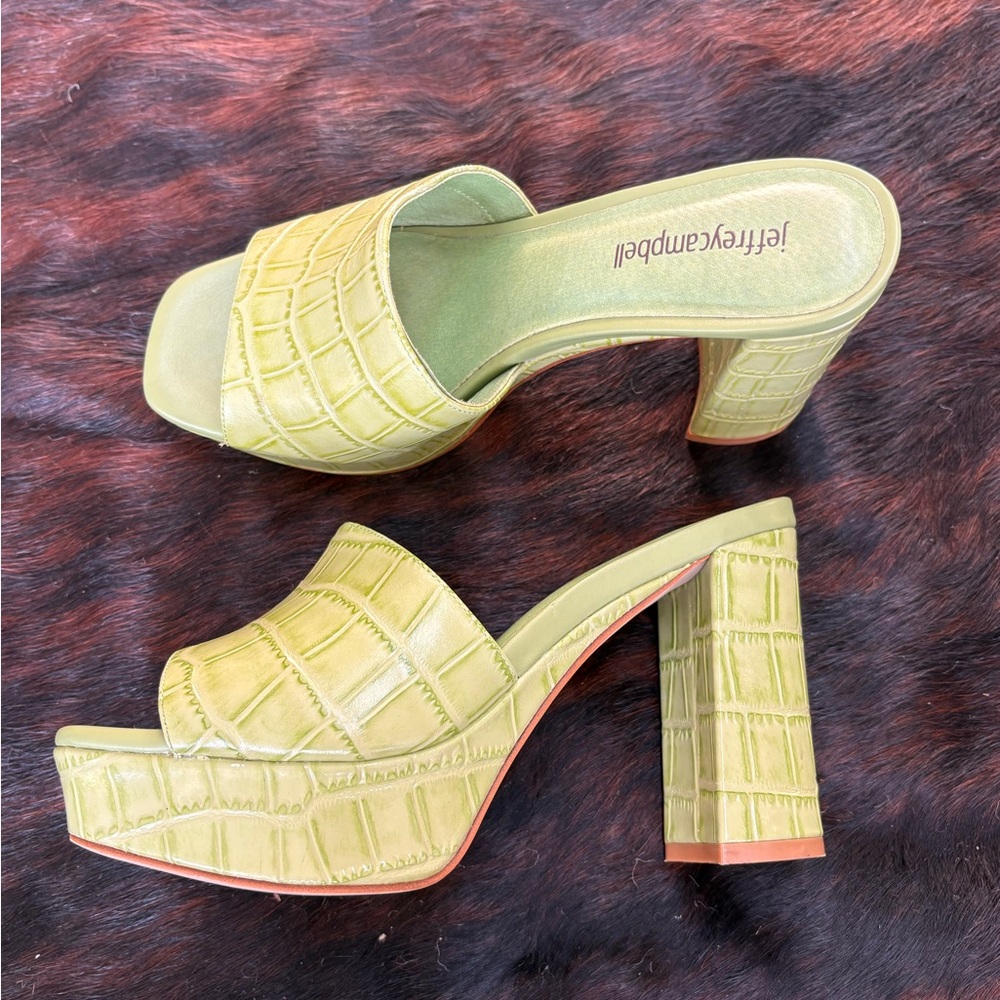 Jeffrey Campbell Olive Croc-Embossed Platform Slide Mules